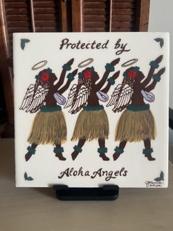 Hand-Painted Ceramic Tile "Aloha Angels" — Banana Patch Studio, Kauai