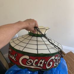 Vtg Faux Stained Glass Tiffany Hanging Ceiling Light Lamp Shade Drink Coca Cola