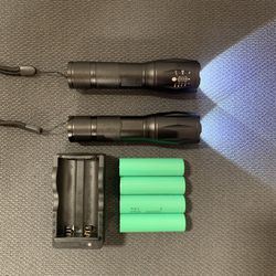 2 T6 LED Tactical Handheld Flashlight, 4 Samsung 18650 25R Rechargeable Batteries, 1 Dual Charger