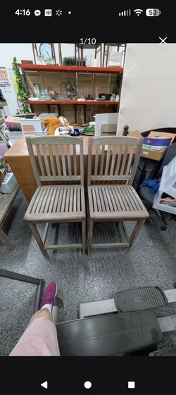 Teakman teak bar stools. $20 for the pair. CITY of Orange right by Angel Stadium