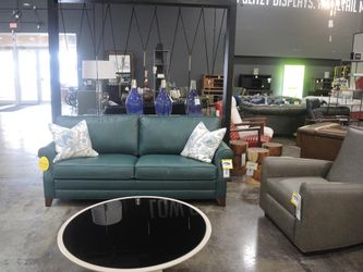 Whittemore-Sherrill Teal Green Leather Rolled-Arm Sleeper Sofa