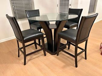 🍽️✨ Brand New Solid Wood Counter Height Round Glass Dining Table Set with Comfortable Chairs | Pay After Delivery 🚚