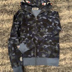 blue bape camo zip up size small 
