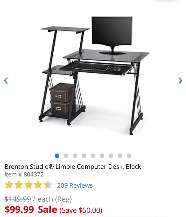 Brenton Studio Limble Computer Desk Black Glass Desk For Sale