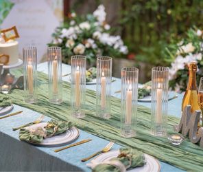 Sziqiqi Set of 10 Ribbed Glass Hurricane Candle Holders: 11.8" Tall Fluted Taper Candle Sticks with Heavy Base ( Not candle included)