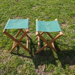 Set Of 2 Vintage Foldable Stools 