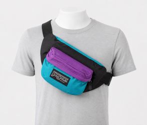VTG 90s JanSport Fanny Pack Made in USA Teal Purple Colorblock Waist Bag
