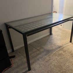 IKEA Metal & Glass Table + Wicker Metal Chair