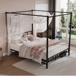 Queen Canopy Bed Frame with Headboard and Footboard,