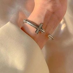 925 Sterling silver women's lady's men's unisex Cross cuff bracelet Gift