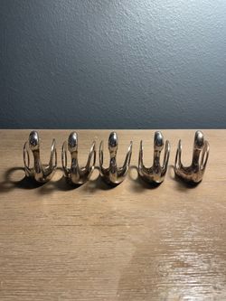 Vintage Silver Tone Swan Napkin Rings Set of 6 MCM Style Chrome Table Decor 1