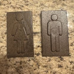 Cast Iron Antique Style Man & Woman Bathroom Decor Figures Wall Plaque Signs