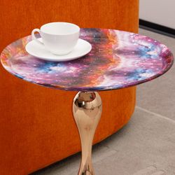 Mermaid Tail End Coffee Table Round Side Table, Modern Metal Pedestal Table, Minimalist Accent Table for Small Spaces, Drink Martini Table Decoration 