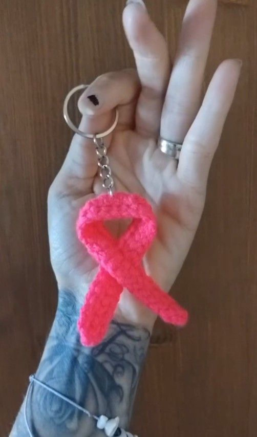 $5 Crochet Breast Cancer Awareness Ribbon Keychain