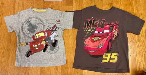 2 x Kids Boys Cotton T-shirts Disney Pixar Cars Lightning McQueen &Tow Mater,Size  XS 4-5