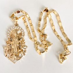 14K Gold Plated Guadalupe Necklace. New