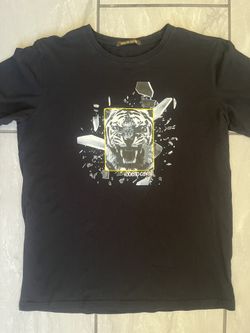 ROBERTO CAVALLI BLACK BENGAL TIGER BREAKING GLASS PRINT T SHIRT Large Designer