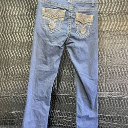 Rebel And Soul Womens Boot Cut Jeans Size 10 Blue Denim Rhinestones Fleur De Lis