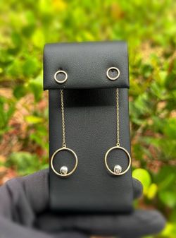 Jewelry 14k two tone yellow gold circle balls drop earrings