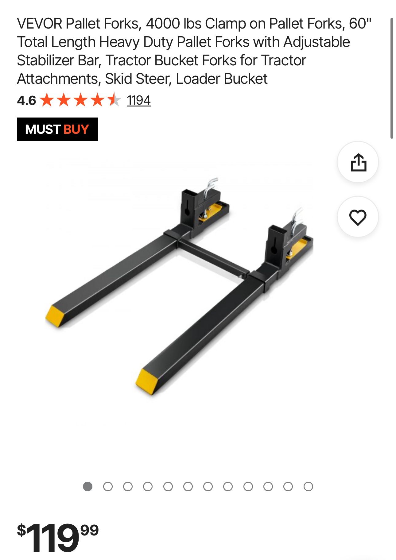 VEVOR Pallet Forks, 4000 lbs Clamp on Pallet Forks