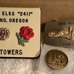 Military  U.S. Pin  USE Sculpin SSN-590  Submarine Belt Buckle ,  Gateway Elks Pin