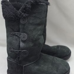 UGG Women Size 10 Fleece Lined Tall Boot 3 Button Closure Black