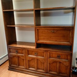 Solid wood bookcase secretary desk