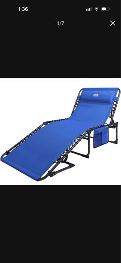 Outdoor Folding Chaise Lounge Chair 4 Position Foldable Patio Recliner with Pillow Bonus Pockets, for Beach Layout Lawn Camping Outdoor Pool Tanning S
