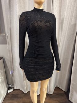 Black Floral Mesh Ruched Bodycon Mini Dress