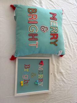 Merry & Bright Christmas Pillow and Wall Art Set