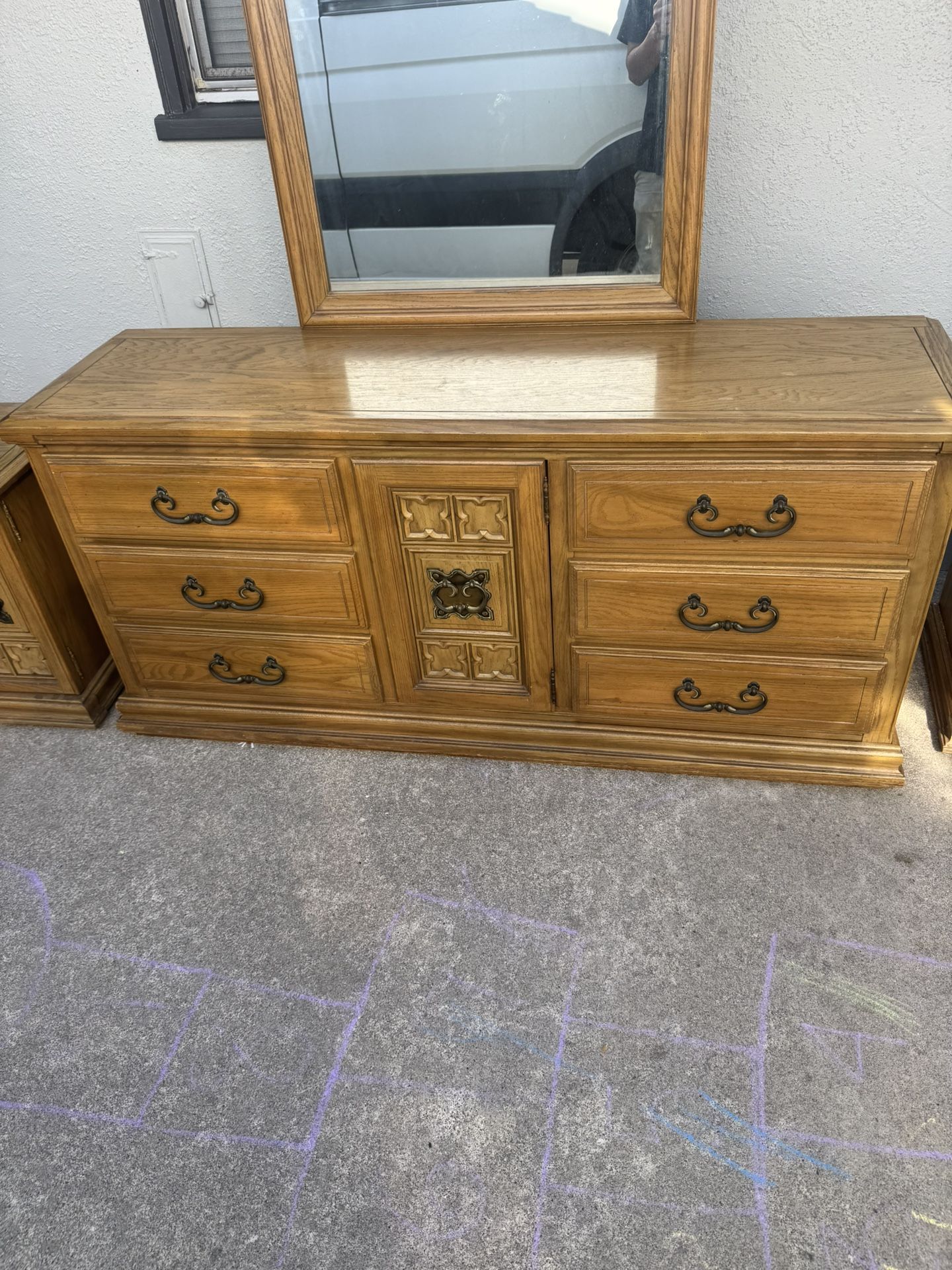 Vintage Dresser Set with Mirror & Nightstand – Solid Wood