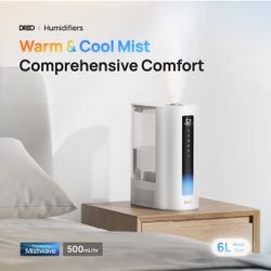 Dreo 6L Humidifier Large Room, Warm & Cool Mist Humidifiers for Bedroom, 60H Runtime, 12H Timer, Top Fill, Humidity Indicator Light, Baby, Plants, Eas