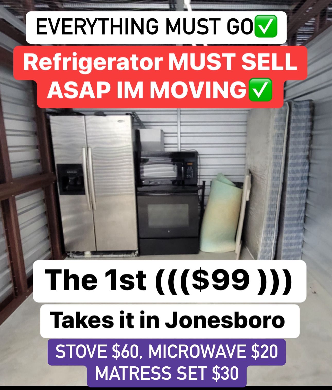 REFRIGERATOR, STOVE, MICROWAVE MATTRESS, SET  MUSCO