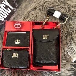 juicy couture cell phone crossbody/card Case/coin pouch gift set/black/NIB