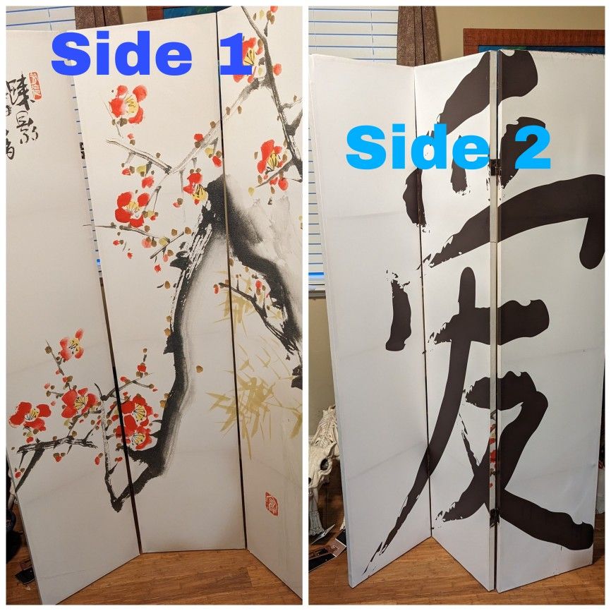 Indoor  Japanese Privacy Screen 3 Panel, 2 Sided, 