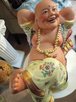 Large Porcelain Laughing Buddha Statue