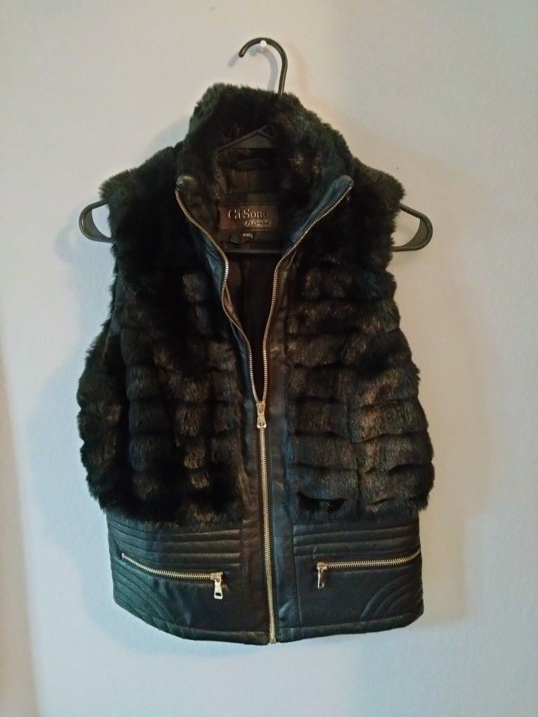 Black Faux Fur/ Leather Vest 