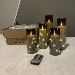 Led Pillar Candles In Grey Plastic 