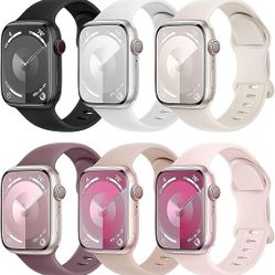 6 Pack Bands Compatible with Apple Watch Band 38mm 40mm 41mm 42mm 44mm 45mm 49mm Women Men, Breathable Waterproof Sport Strap Band for iWatch Watch Se