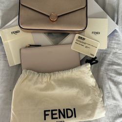Authentic FENDI Vitello Laminato Fendi Envelope Wallet on Chain Rome Bag