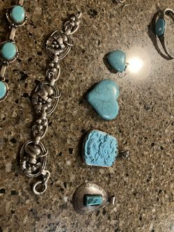 All Sterling, Silver And Turquoise Vintage They Are Rings Bracelets Pendants, Beautiful
