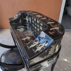 Oriental Desk And Chair With Oriental Curio Cabinet