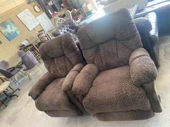 Pair of Brown Fabric Oversized Recliners