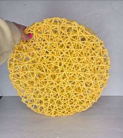 Set of 3 Round Yellow Woven Paper Placemats 15 Inch Circular Boho Summer Beach