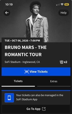 Bruno Mars The Romantic Tour Tickets x2