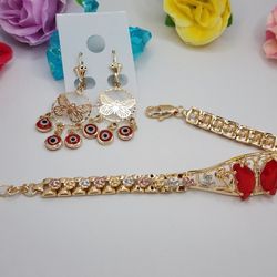 Butterflies Eye Earrings Bracelet Gold-plated  3-colors 18k 