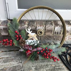 Handcrafted Tire Rim Christmas Wreath (15”)