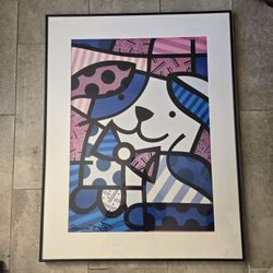Romero Britto "Ginger" FRAMED Pop Art Happy Dog / Out of Print