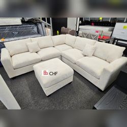 Corduroy livingroom sectional sofa with ottoman