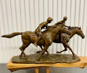 Antique 1900’s solid bronze large “Equestrian race” French sculpture